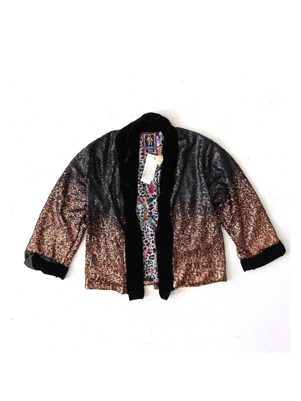 Johnny Was Black to Bronze Sequin Blazer with Velvet Trim